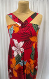 2 Metres Of A Hawaiian Floral Print 100% Viscose Poplin Dress Fabric (Red)