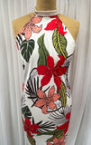 2 Metres Of A Hawaiian Floral Print 100% Viscose Poplin Dress Fabric (White)