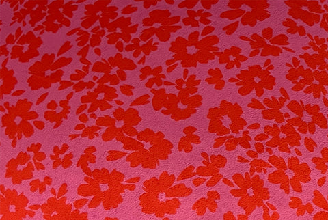 REM 2.5 Metre Piece Of Funky Floral Print Viscose Marocain Dress Fabric (Pink/Red)