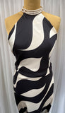 REM 2 Metre Piece Of Bold Abstract Lines Print Polyester Bubble Satin Dress Fabric