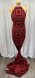REM 1.5 Metres Of A Geometric Check Print 100% Viscose Dress Fabric (Black/Red)
