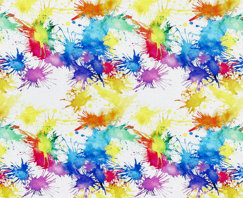 Crafty Cotton "Rainbow Paint Splodges" 100% Cotton Print 110cm Wide Craft Dress Fabric