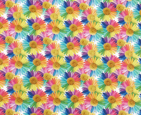 Crafty Cotton "Clustered Rainbow Daisies" 100% Cotton Print 110cm Wide Craft Dress Fabric