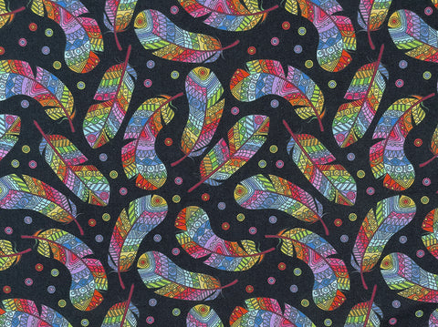 Crafty Cotton "Psychedelic Tribal Feathers" 100% Cotton Print 110cm Wide Craft Dress Fabric