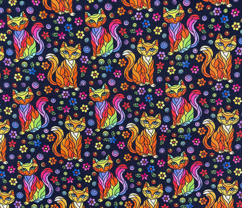 Crafty Cotton "Calming Psychedelic Cats" 100% Cotton Print 110cm Wide Craft Dress Fabric