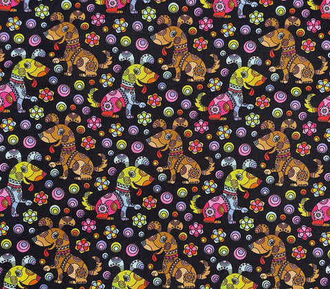 Crafty Cotton "Happy Psychedelic Dogs" 100% Cotton Print 110cm Wide Craft Dress Fabric