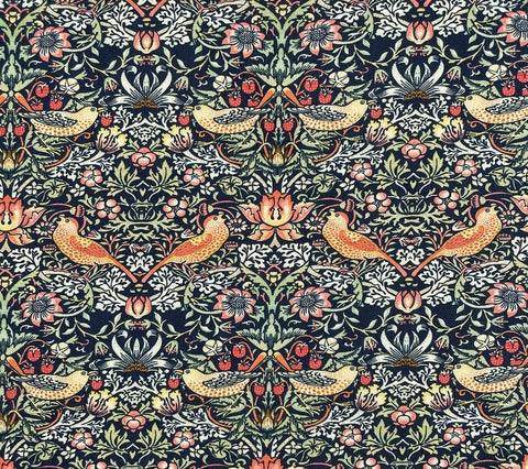 Crafty Cotton William Morris "Strawberry Thief" 100% Cotton Print 110cm Wide Craft Dress Fabric (Midnight)
