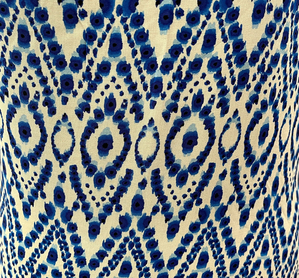 REM 2 Mtrs Balinesian Batik Inspired Diamonds Print 100% Viscose Dress Fabric (Rich Blue)