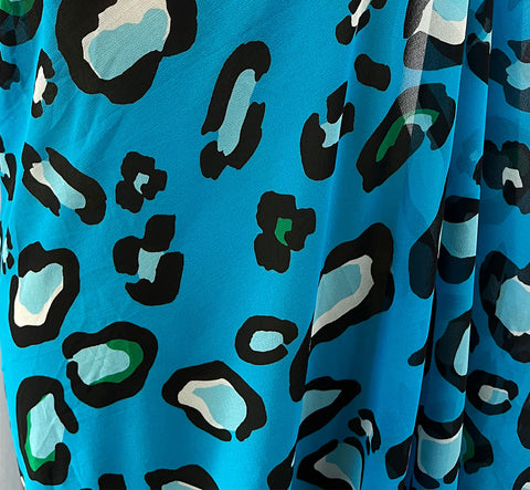 REM 1.5 Mtr Of A Bold Chunky Cheetah Print Polyester Vintage Chiffon Dress Fabric (Turquoise)