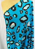 REM 3 Mtr Of A Bold Chunky Cheetah Print Polyester Vintage Chiffon Dress Fabric (Turquoise)