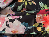 2.5 Metres Of A Painted Floral Meadows Print Polyester Satin Marocain Dress Fabric
