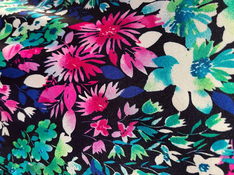 1.5 Metres Of A Precious Purple Floral Print Polyester Silky Satin Dress Fabric