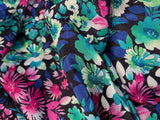 1.5 Metres Of A Precious Purple Floral Print Polyester Silky Satin Dress Fabric