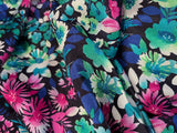 2 Metres Of A Precious Purple Floral Print Polyester Silky Satin Dress Fabric