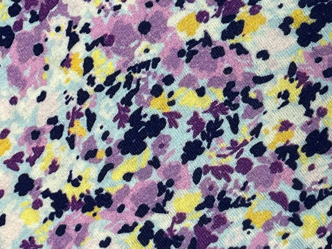 Rem 2.5 Metre Piece Of Patently Purple Floral Print Viscose Elastane Jersey Dress Fabric