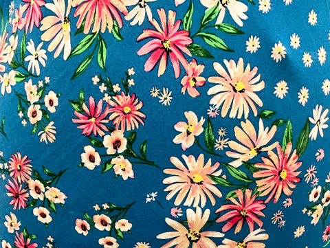 REM 1.5 Metres Of A Pretty Patched Floral Print 100% Viscose Dress Fabric (Mid Blue)