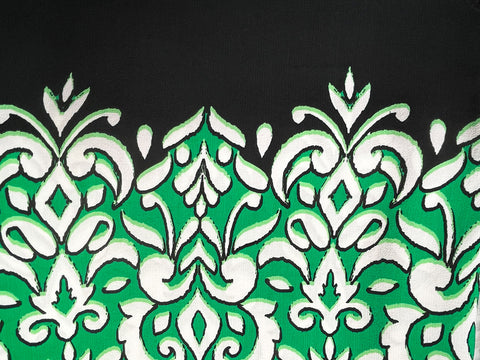 REM 2.5 Metre Piece Of Funky Regal Border Print Viscose Marocain Dress Fabric (Green)