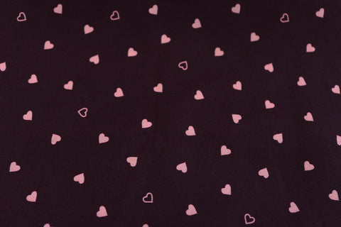 REM 1.5 Metres Of Dark Ditsy Hearts Print Polyester Silky Satin Dress Fabric (Aubergine)