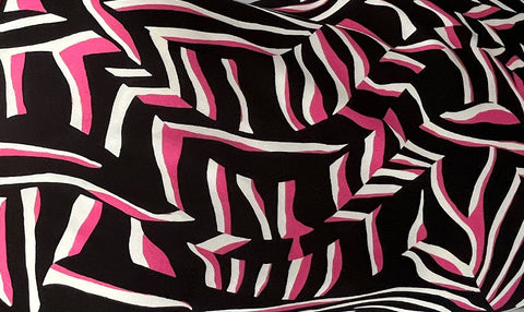 REM 2.4 Metres Of "The Abstract Aztec " Print 100% Viscose Dress Fabric (Black/Pink)