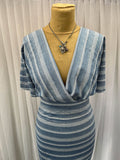 2 Metres Of A Blue & White Woven Stripe Cotton Blend Chambray Dress Fabric
