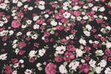 3 Metre Piece Of Poppies & Peonies Floral Print Spun Viscose Dress Fabric (Black)