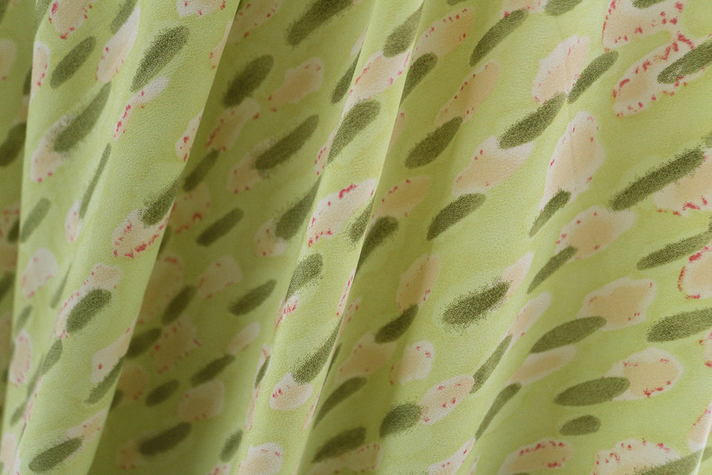 Pretty Pastel Abstract Floral Print Polyester Silky Koshibo Dress Fabric (Washed Lime Green)