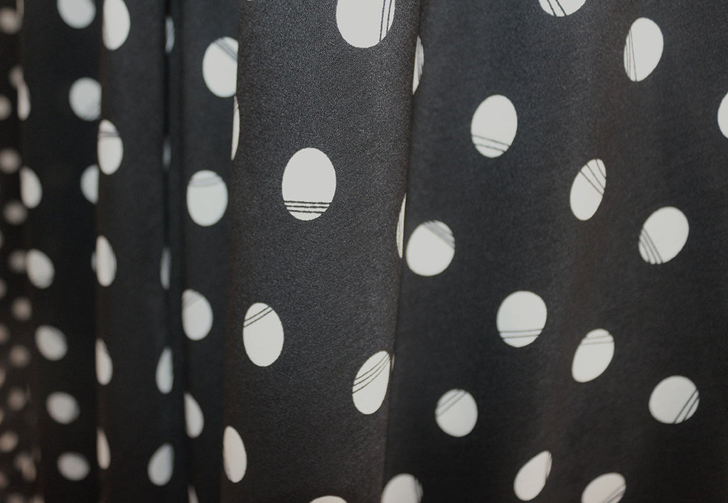 Elegant Autumnal Spotted Print Polyester Peach Skin Dress Fabric (Black/Ivory)