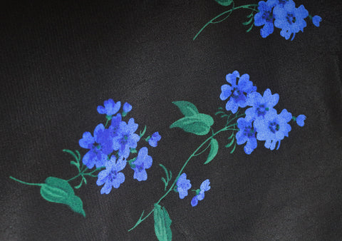 Radiant Blue Floral Sprig Print 100% Turkish Viscose/Rayon Marocain Dress Fabric (Black)
