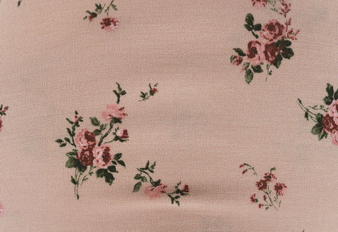 Delicate Floral Sprig Print 100% Turkish Viscose/Rayon Marocain Dress Fabric (Muted Peach)