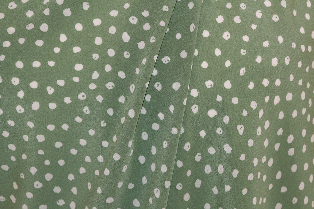 Erratic Splodge Spot Print 100% Turkish Viscose/Rayon Marocain Dress Fabric (Sage Green)
