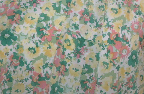 Abstract Floral Pastel Meadows Print Polyester Silky Koshibo Dress Fabric (Ivory)