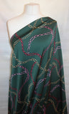 2 Metre Piece Crazy Dark & Rich Linked Chain Print Polyester Silky Satin Dress Fabric (Deep Green)