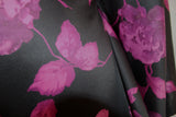 Dark & Rich Pom Pom Rose Print Polyester Spandex Silky Satin Dress Fabric (Black)