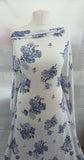 "Into The Blue" Floral Colourwash Print Poly Viscose Elastane Knitted Jersey Dress Fabric