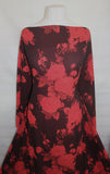 Perfectly Pixelated Roses Print Polyester Georgette Dress Fabric (Red/Aubergine Black)