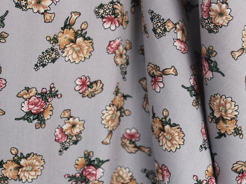 Perfectly Pretty Floral Print 100% Spun Viscose/Rayon Dress Fabric (Soft Grey)