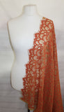 1.5 Metre Panel Of Double Edged Eyelash Floral Lace Dress Fabric (Orange)