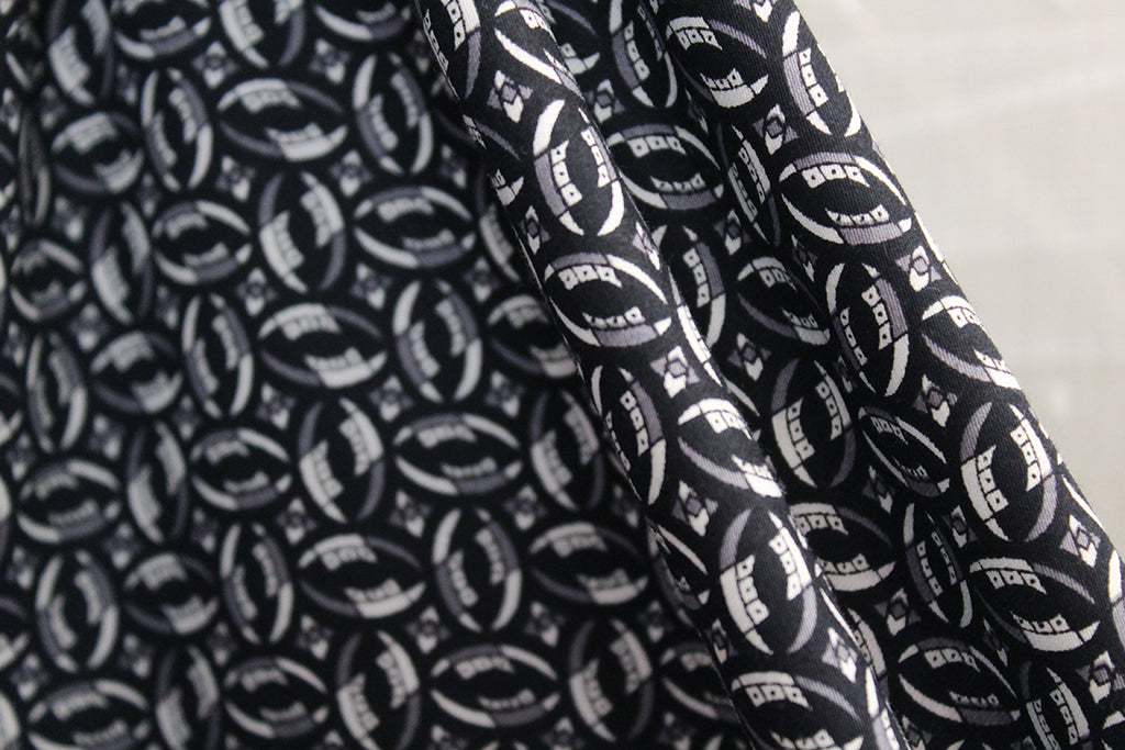 "Elipse Robotica Collegata" Italian 100% Rayon Sateen Print Dress Fabric (Black)