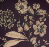 2.5 Metre Piece Of Sketched Floral Print Polyester Chiffon Dress Fabric (Damson Purple)