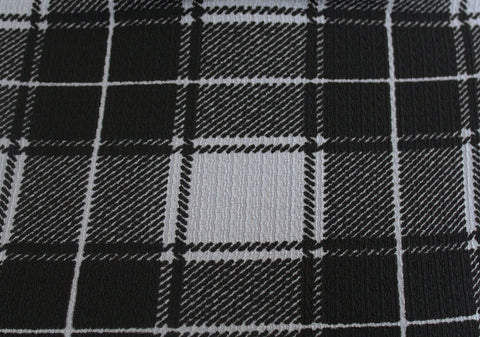Rem 2.5 Metre Piece Of Blanket Checked Print Ribbed Poly Jersey Dress Fabric (Black/Grey)
