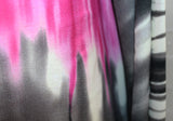 2 Metre Piece Of Abstract Ombre Stripe Print Viscose Marocain Dress Fabric (Grey/Cerise)