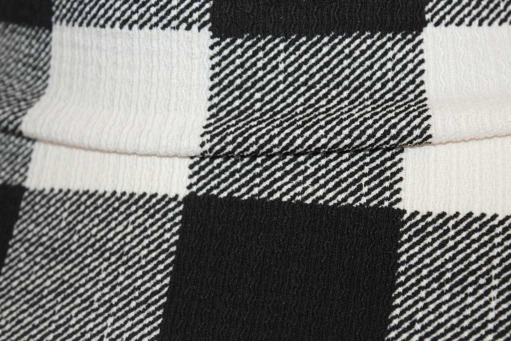Rem 2.5 Metre Piece Of Blanket Checked Print Ribbed Poly Jersey Dress Fabric (Black/Cream)