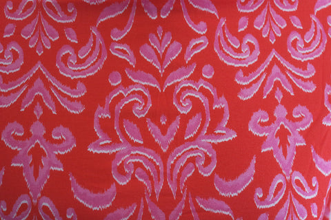 REM 2 Metres Of A Painted Regency Print 100% Cotton Lawn Dress Fabric (Red/Cerise)