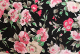 2 Metres Of A Ravishing Roses Floral Print 100% Spun Viscose Dress Fabric