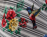 2 Metres Of A "Barcodes & Hummingbirds" Floral Print Poly Elastane Jersey Dress Fabric
