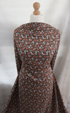 Vintage Inspired Rustic Florals Print 100% Spun Rayon Poplin Dress Fabric (Black/Rust Grey)