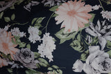 Pretty Painted Floral Print 100% Spun Rayon Poplin Dress Fabric (Midnight/Peach)
