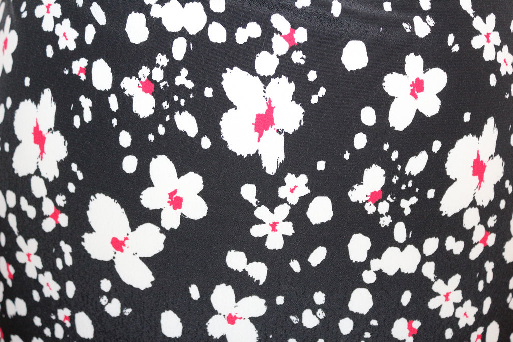 2 Metre Piece Falling Snow Floral Print 100% Polyester Marocain Dress Fabric (Black/Ivory/Red)