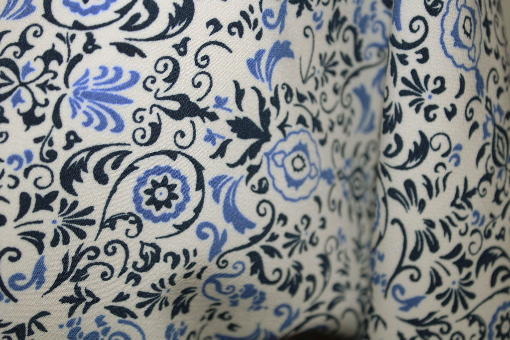 2 Metres "Rightly Regal" Print Soft Poly Spandex Dress Fabric (Periwinkle/Black)