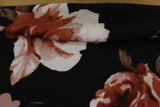 2 Metres "Autumn Rose" Print Crepe Poly Spandex Dress Fabric (Black/Brown)